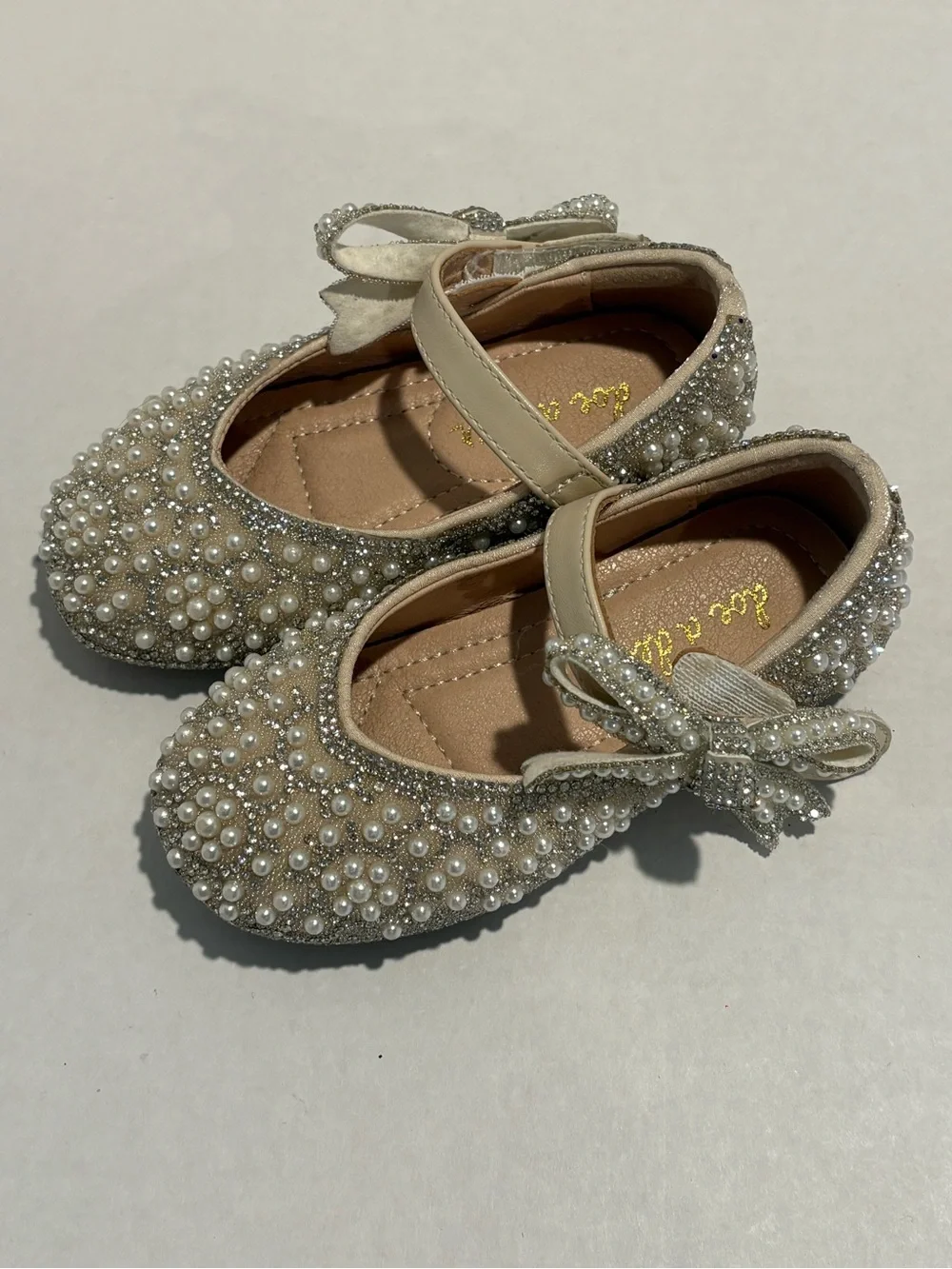 Girls Pearl & Rhinestone Mary Jane Flats - Ivory